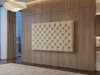 Luxury wall-mounted headboard panel with deep-buttoned tufting, customizable height, and optional diamante or fabric buttons.