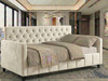 Off-white velvet Meadow Day Bed featuring a luxury deep diamond-tufted backrest and fluted front rail by Hush My Bed