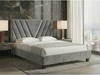 Sequoia Upholstered Bed in Grey Velvet with mattress showing luxury headboard trim and modern bedroom styling.