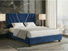 Fully assembled Sequoia Blue Velvet Bed Frame featuring Deep V headboard design styled with a luxury mattress.