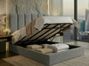 Grey Bouclé Ottoman Bed lifted open, showing spacious heavy-duty storage area and solid base boards