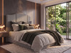 Side profile of the Bruno Ottoman Storage Bed in Steel Grey Atlanta fabric, showing the arched headboard and low footboard design.