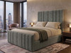 Selva grey fabric double ottoman bed featuring a handcrafted vertical fluted headboard design