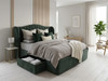 Vendela fabric bed frame in green smooth velvet with the jumbo storage drawer in the opened position