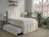 Sibel bed frame with pull out trundle guest bed in cream velvet fabric with deep fluted headboard