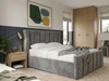 Hush My Bed Anneli Ottoman Storage Bed Frame upholstered in premium grey velvet fabric with a curved wingback headboard