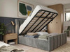 Hush My Bed Anneli Grey Velvet Ottoman Storage Bed Frame shown open revealing the spacious under-bed storage area and heavy-duty steel-reinforced frame