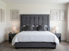 Charcoal smooth velvet floor standing headboard with bed