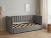 Aera grey velvet fabric daybed frame displaying solid wooden slats and centre support bar without a mattress