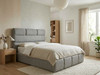 Grey Tweed fabric upholstered ottoman bed frame featuring a horizontal fluted headboard and matching low footboard.