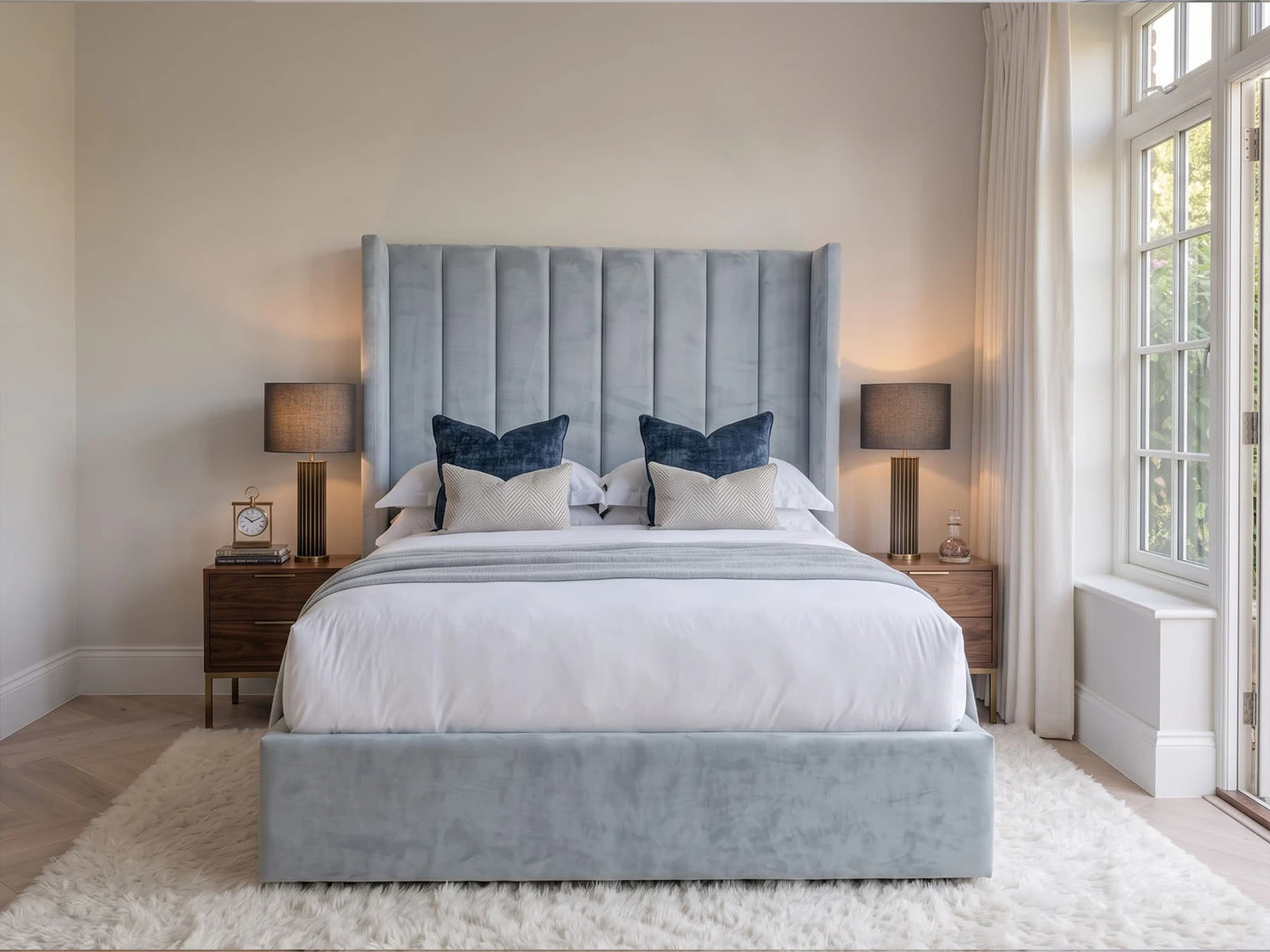 Adele wingback ottoman storage bed in a bright bedroom, handmade by Hush My Bed in Birmingham