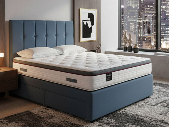 Discover the Amethyst Full Bed Set featuring a luxurious cushion top memory foam mattress, a stylish divan base, and an elegant headboard for ultimate comfort.