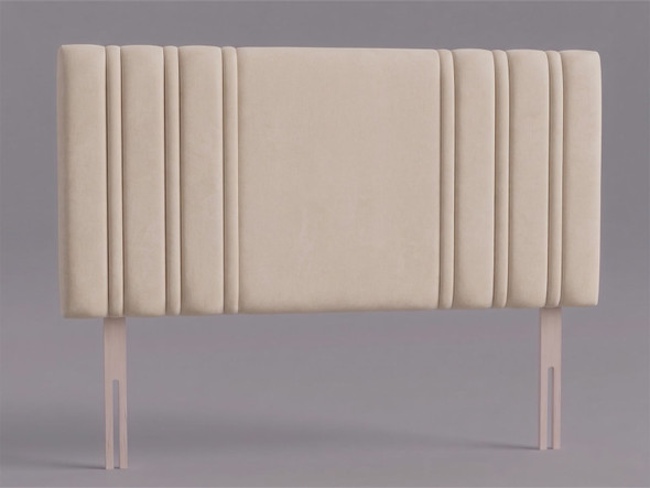 Carlton bed headboard in Ivory Atlanta fabric with a smooth centre panel between ribbed side panels and wooden fixing struts