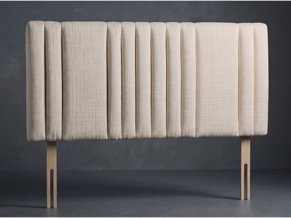 Lennox bed headboard in Ivory Atlanta fabric with mixed-width vertical fluted channels and wooden fixing struts