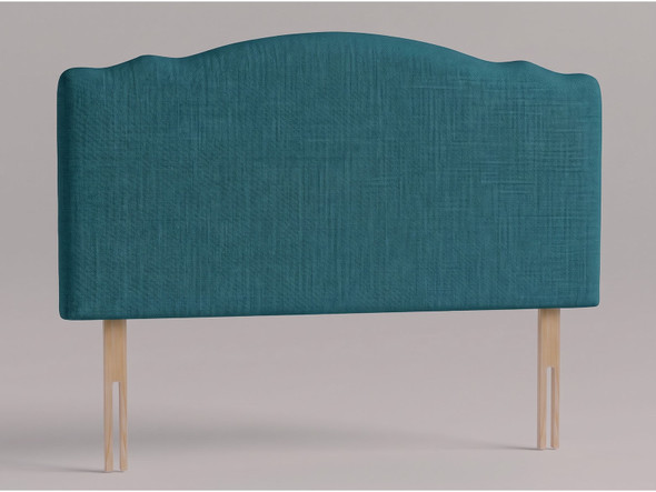 Ashbury bed headboard in Teal Atlanta fabric with a crown-shaped arched top, smooth padded front and wooden fixing struts