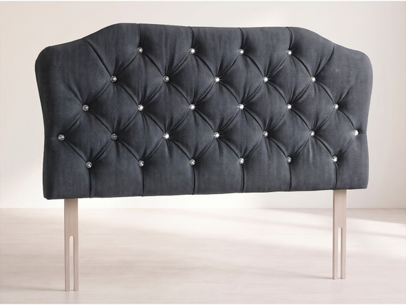 Astoria bed headboard in Black fabric with a shaped top, deep diamond tufting, diamante buttons and wooden fixing struts