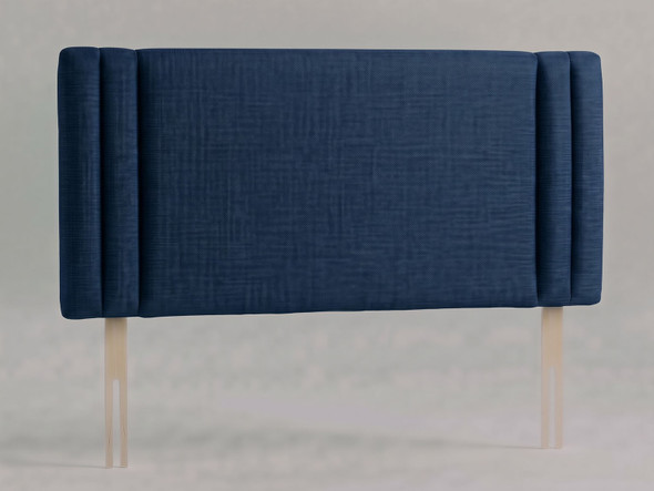 Meridian bed headboard in Navy fabric with flat centre panel framed by parallel padded channels and wooden fixing struts