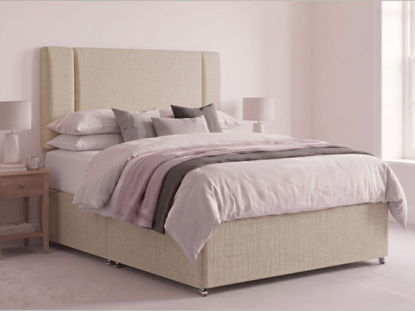 Metro bed headboard in Beige fabric shown with a matching divan bed set