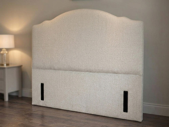 Curved floor standing headboard upholstered in cosy ivory Atlanta soft teddy fabric by Hush My Bed.