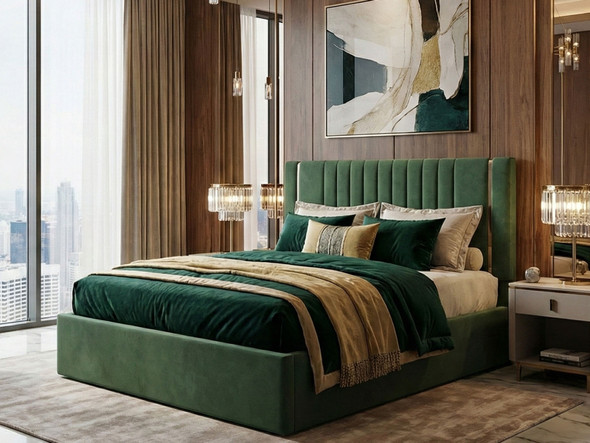 Madeline ottoman bed featuring fluted accent lines with gold or chrome trim by Hush My Bed. Elegant and modern design