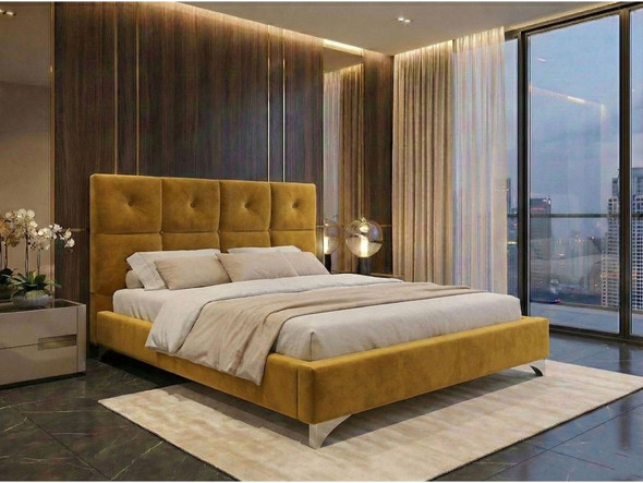 Front view of Thistle Upholstered Bed Frame in Silver Velvet with deep buttoned headboard by Hush My Bed