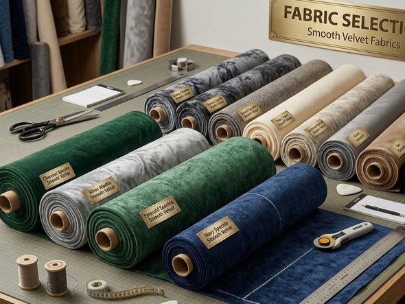 Rolls of premium Hush My Bed upholstery fabric, including velvet, linen, and chenille options for bespoke beds.
