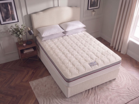 Overhead view of the Sorielle divan bed showing the quilted top of the 2000 pocket sprung memory foam mattress