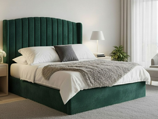 Discover the elegance of the Lorelei Ottoman Storage Bed, featuring a curved wing headboard with fluted accents and a low footboard for a stylish bedroom upgrade.