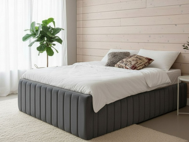 Grey fabric ottoman storage bed frame by Hush My Bed – a contemporary upholstered design for modern bedrooms