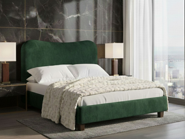 Discover the Bonnie Upholstered Bed Frame, featuring an elegantly curved headboard that adds a touch of sophistication to your bedroom decor.