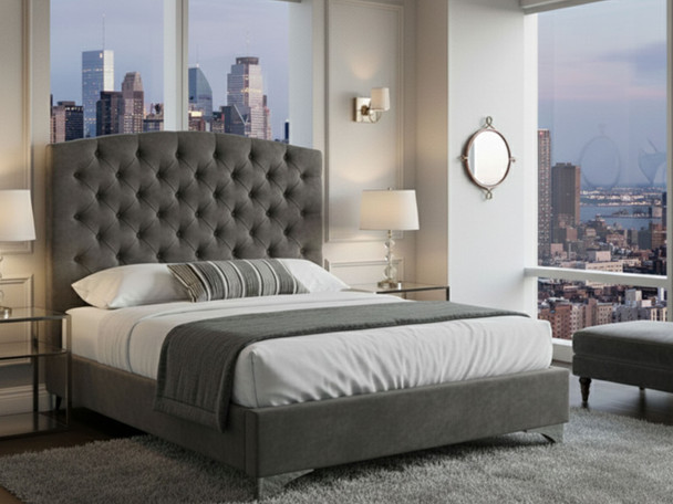 Elevate your bedroom with the Dion Upholstered Bed Frame, featuring diamond button tufting and a customizable headboard height for a perfect fit.