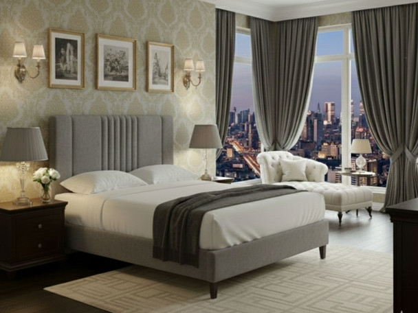 Discover the Lapis Upholstered Bed Frame with elegant accent lines and a customizable headboard height. Available in all UK sizes for your perfect fit.