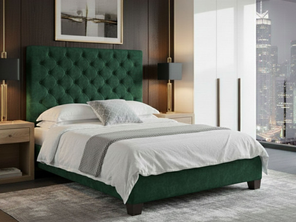 Discover the Flora Upholstered Bed Frame with diamond tufted accents. Customize headboard height and choose from various sizes and foot styles for your perfect fit.