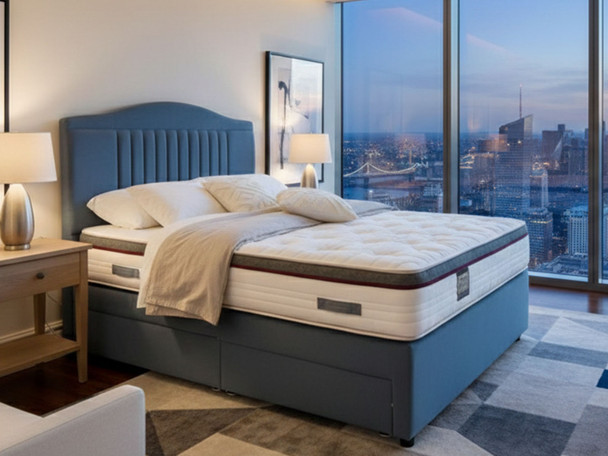 Discover the Amethyst Full Bed Set featuring a luxurious cushion top memory foam mattress, a stylish divan base, and an elegant headboard for ultimate comfort.