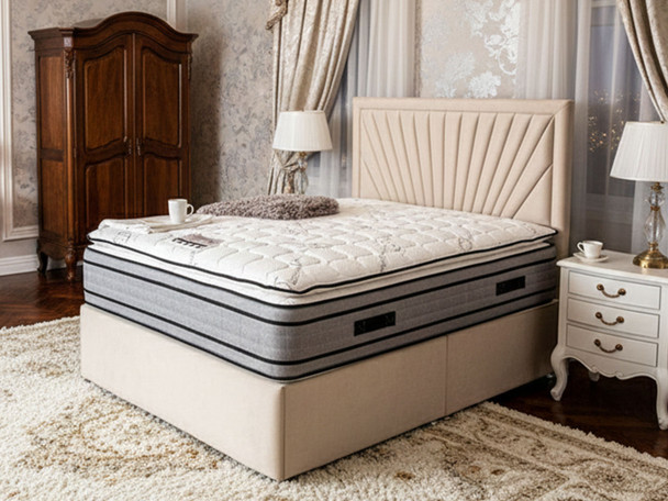 Experience ultimate comfort with the Mirielle Pillow Top Memory Foam Mattress, featuring 3000 pocket springs, a stylish divan base, and a matching headboard.
