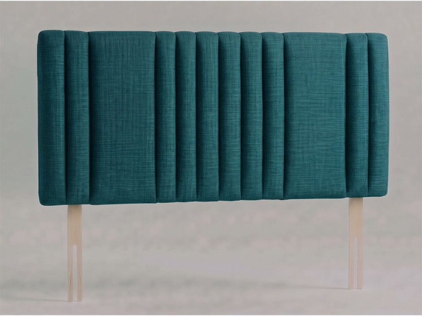Lennox bed headboard in Teal Atlanta fabric with mixed-width vertical fluted channels and wooden fixing struts