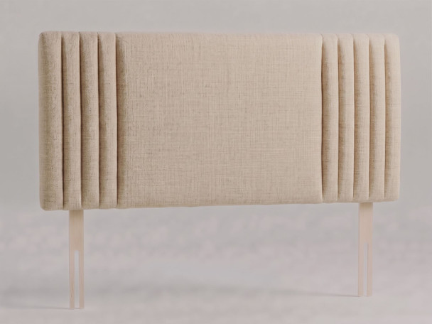 Brixton bed headboard in Ivory Atlanta fabric with a smooth centre panel framed by slim vertical channels and wooden fixing struts