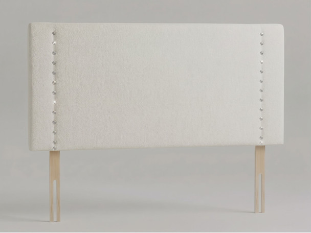 Astor Glamour diamante studded headboard in White Ivory Atlanta fabric with straight rectangular profile and vertical crystal tufting