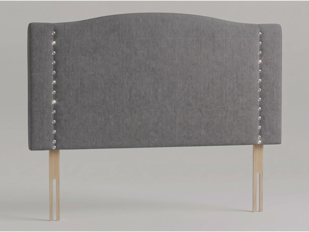 Celeste diamante studded headboard in Steel Grey Atlanta fabric with contemporary arched top and vertical crystal tufting