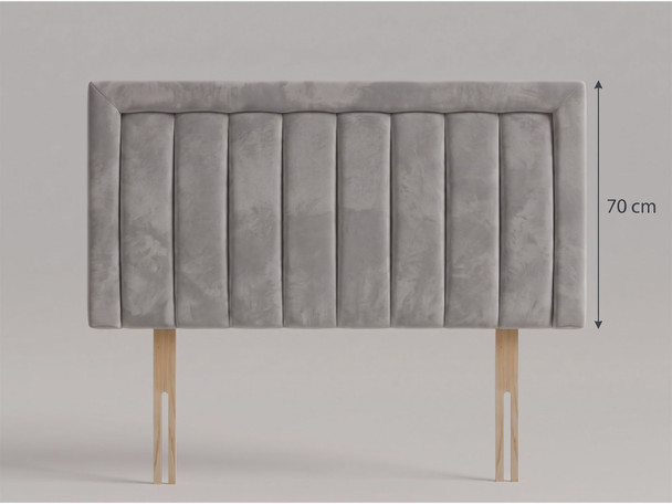 Mirielle bed headboard in Steel Grey Atlanta fabric with vertical fluted channels, full border and wooden fixing struts