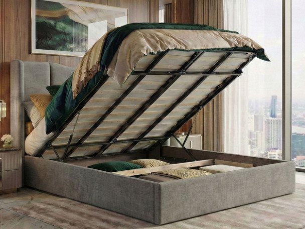 Hush My Bed's Orson ottoman bed showcases a wing design with wide vertical panels and a stylish inverted curve.