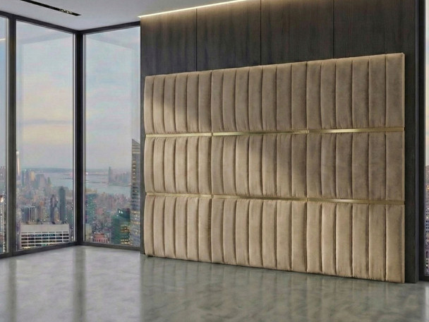 Luxury beige upholstered wall panel headboard - British-made by Hush My Bed.