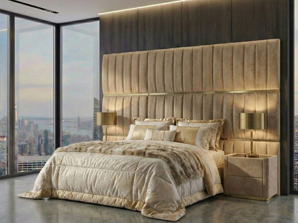 Bespoke wall-mounted headboard panels in cream Atlanta teddy fabric - Hush My Bed.