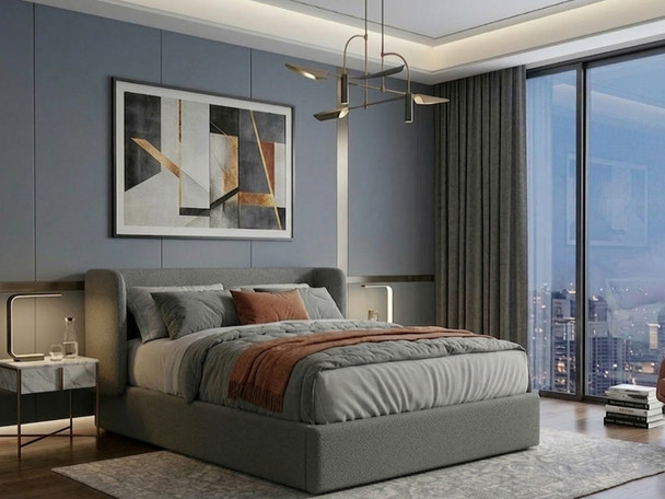 Amaya grey fabric ottoman storage bed frame with minimalist headboard by Hush My Bed