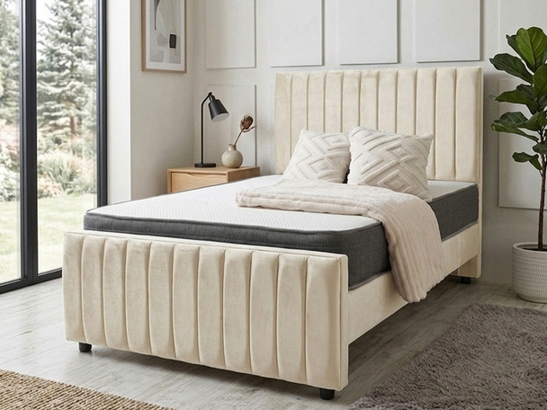 Generate this bed in a cream velvet fabric