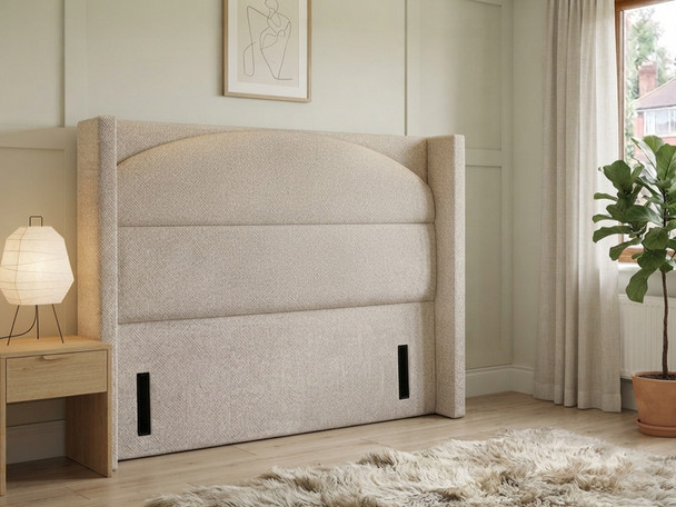 Ivory Atlanta Soft Teddy fabric upholstered headboard with plush horizontal panels and wingback design by Hush My Bed