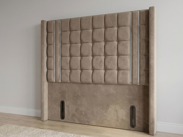 Aino floor standing headboard in cedar smooth velvet fabric with chrome accents