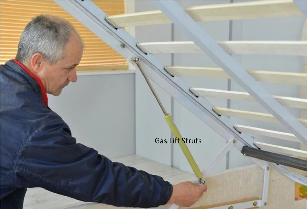 Attaching a gas-lift strut to an ottoman bed lifting frame