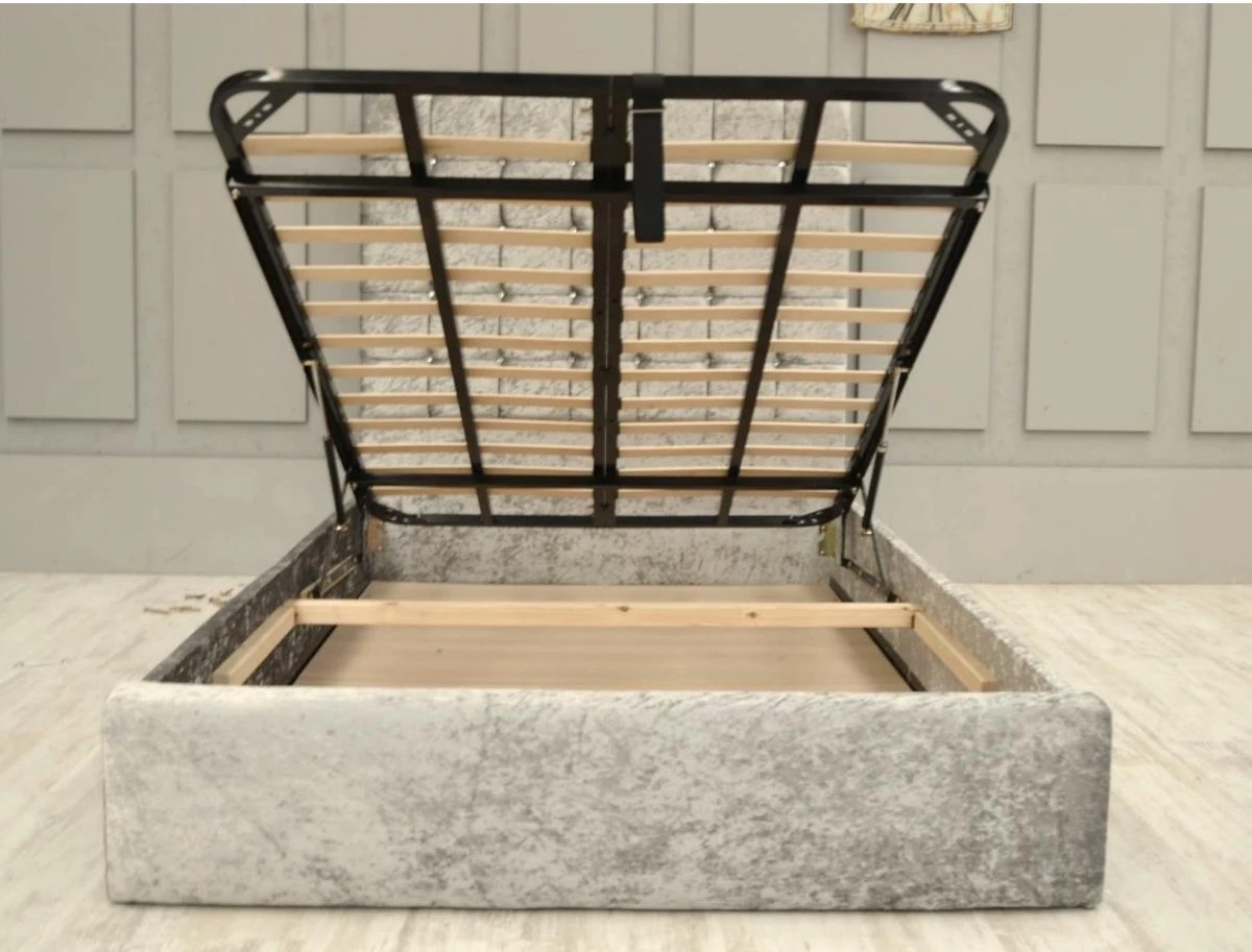 Assembled ottoman storage bed with the lifting frame open