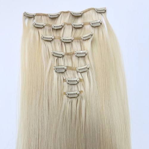 Single Drawn Russian Remy Clip In Hair Extensions 7pcs Set #1010 LIGHT BEIGE BLONDE